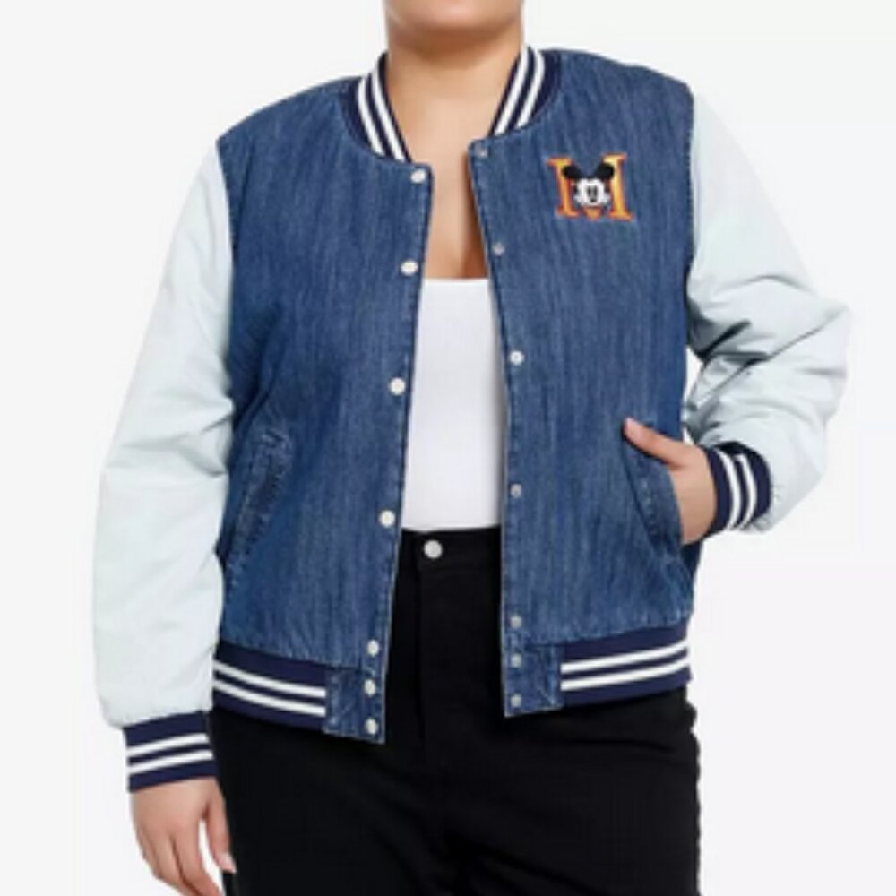 Disney Mickey Mouse And Friends Denim Varsity Jacket Plus Size 2X